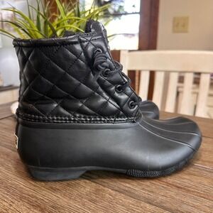 Sperry Womens Black Quilted Waterproof Rubber Duck Rain Boots Size 8